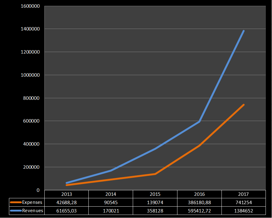 ACE financial report of total expenses and revenues per year.png